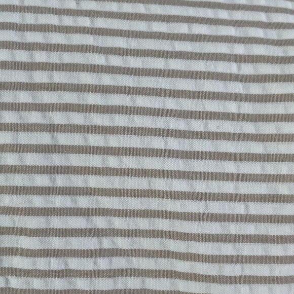 LL Bean Womens XL Seersucker Button Up Shirt Tan Striped 3/4 Sleeve Blouse - Picture 11 of 11